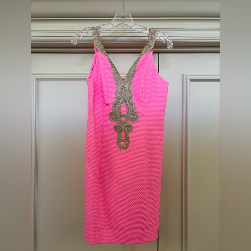 Lilly Pulitzer hot pink and gold dress